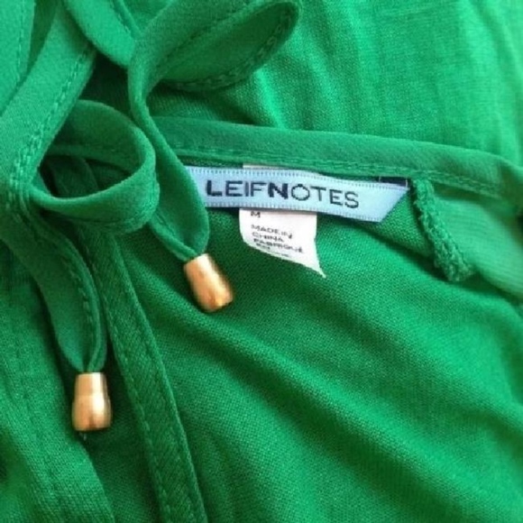 Green Leifnotes Beaded Sequin Peasant Tunic Blouse - Picture 2 of 6